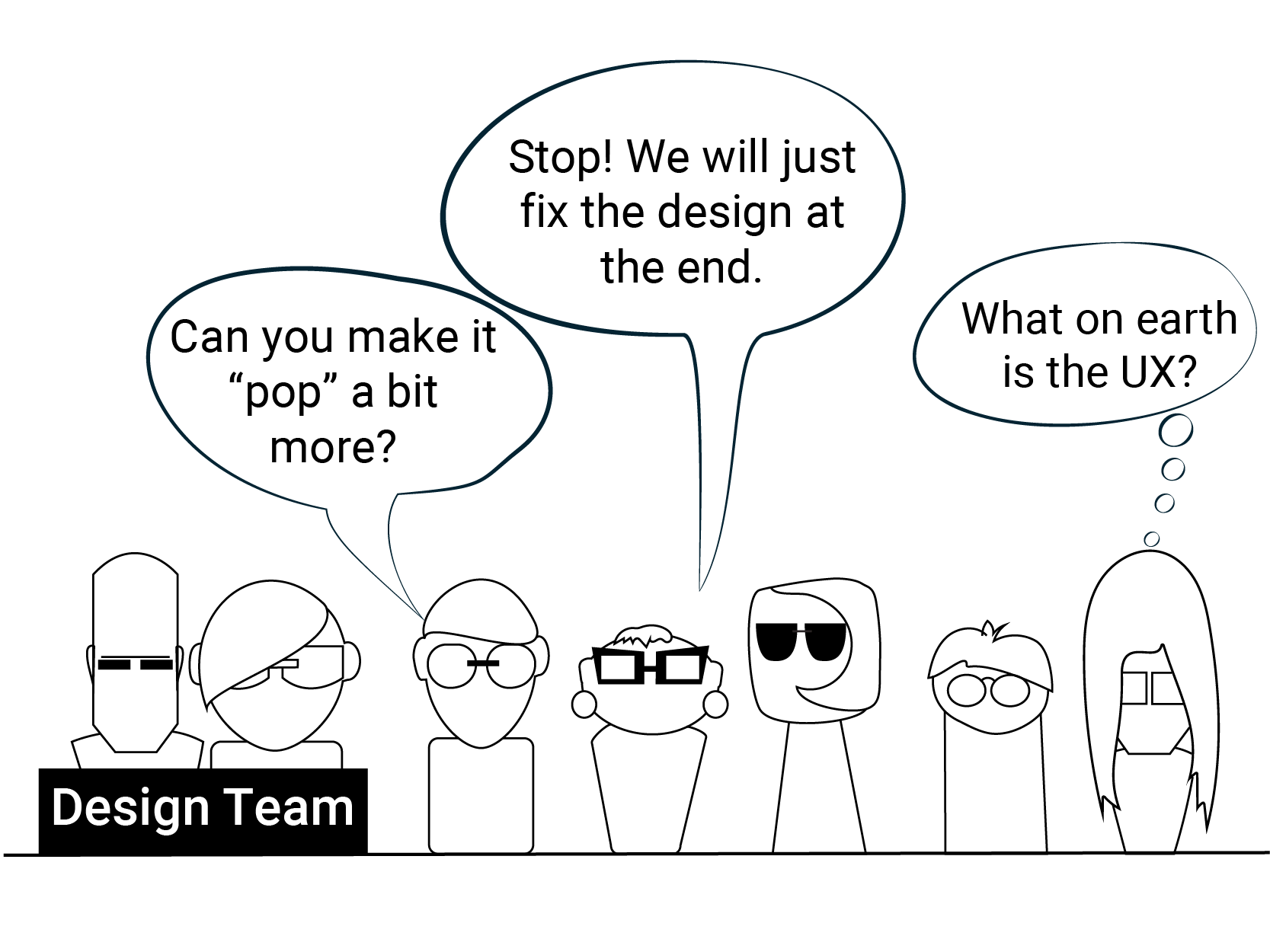 Cartoon drawings about design miscommunication.