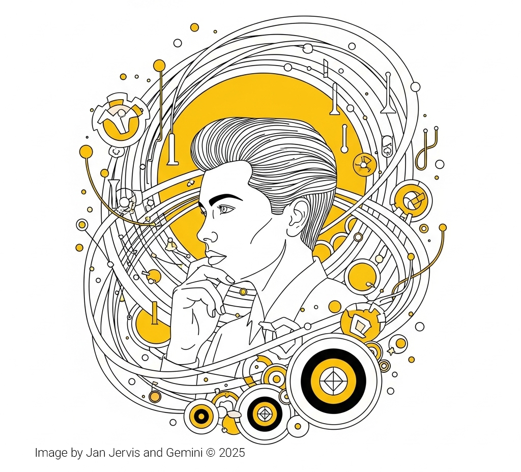 Blog graphic retro illustration of guy imagining a future without the Internet